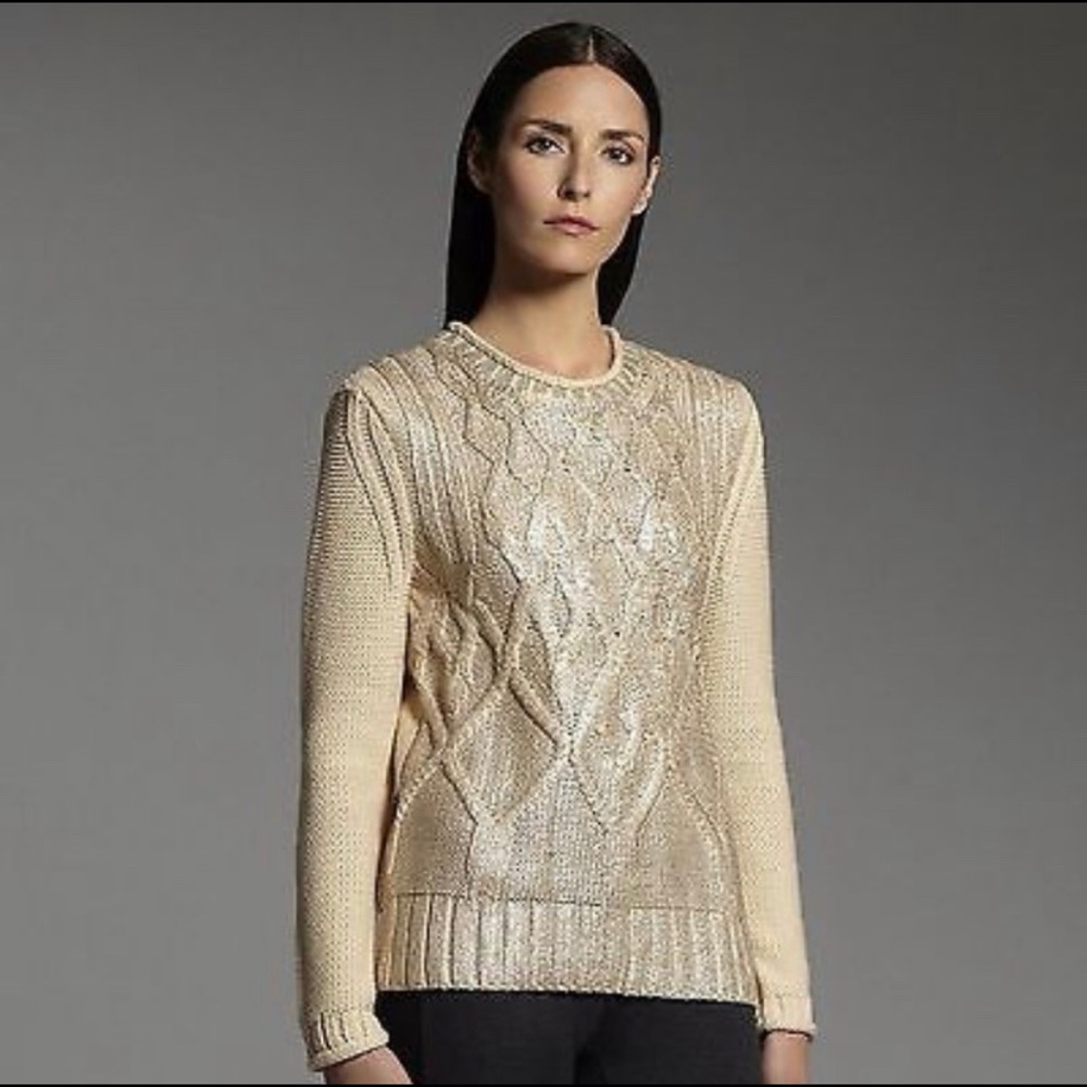 Narciso Rodriguez for Design Nation‎ Cream Metallic Front Sweater Size Large